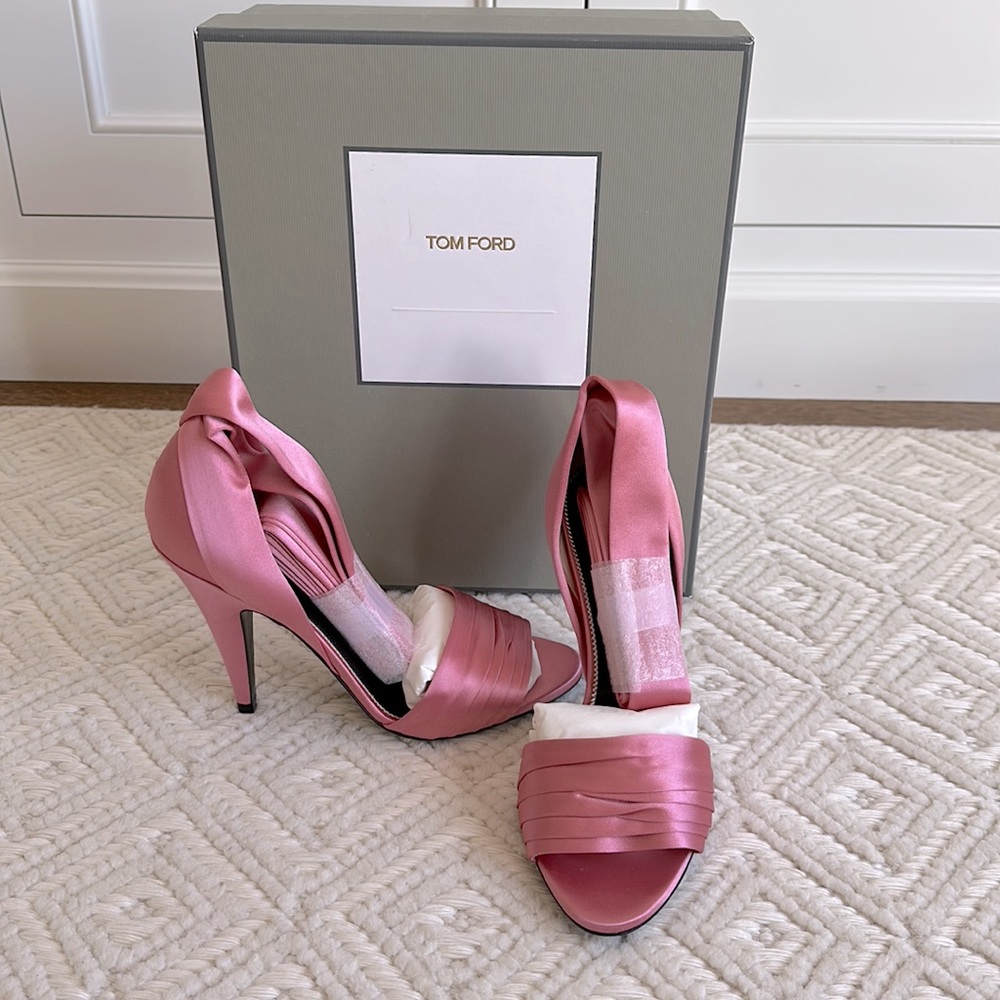 Never worn, NWT and box, Tom Ford women’s pink silk high heels, size 38.5.